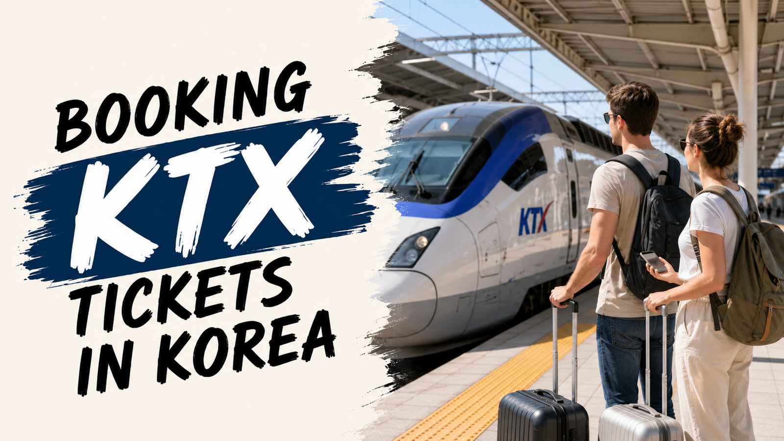 Booking KTX tickets in Korea with foreign travelers preparing to board a high-speed train.