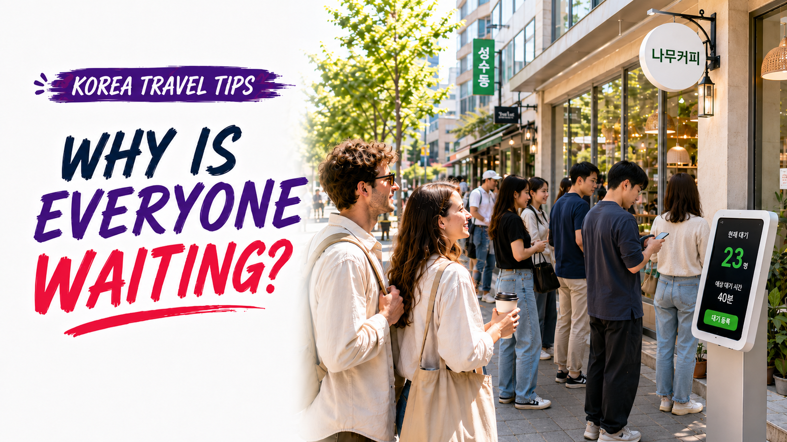 Korean waiting culture with foreign travelers waiting outside a popular cafe in Seoul