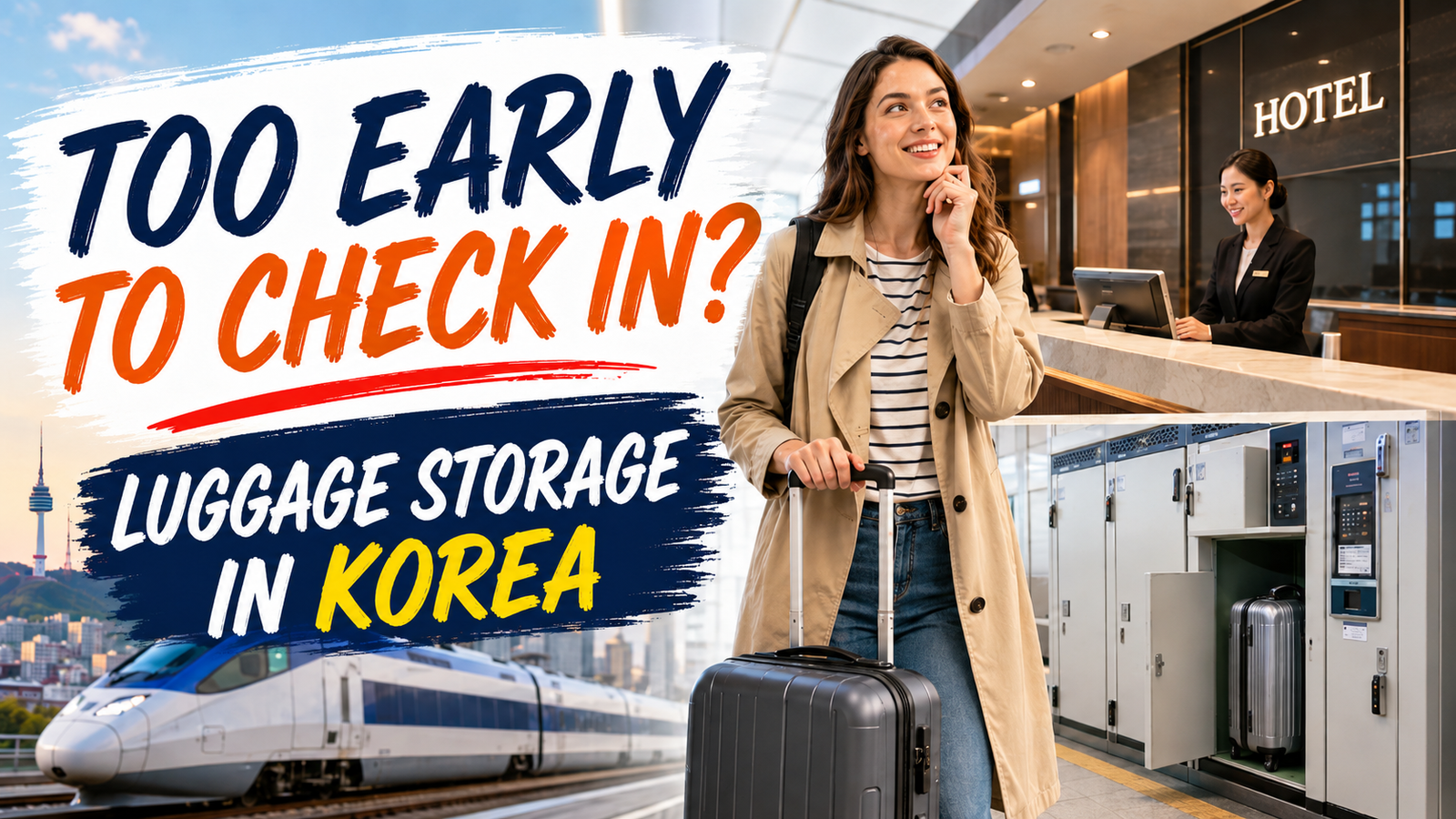 Foreign traveler comparing luggage storage in Korea before hotel check-in
