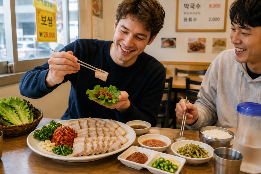 Dining together in Korea over bossam and shared side dishes