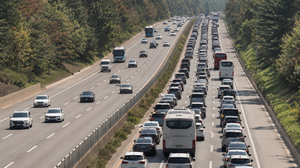 Heavy highway traffic during the Chuseok holiday travel period in Korea