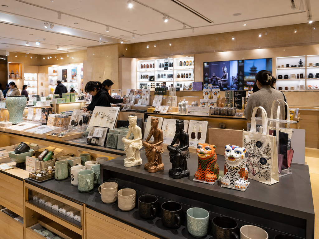 MU:DS museum shop displaying modern Korean cultural souvenirs at the National Museum of Korea