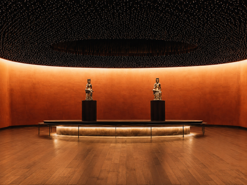 Two Pensive Bodhisattva statues in the Room of Quiet Contemplation at the National Museum of Korea