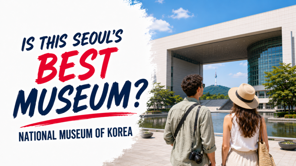 National Museum of Korea in Seoul with international visitors and N Seoul Tower in the background