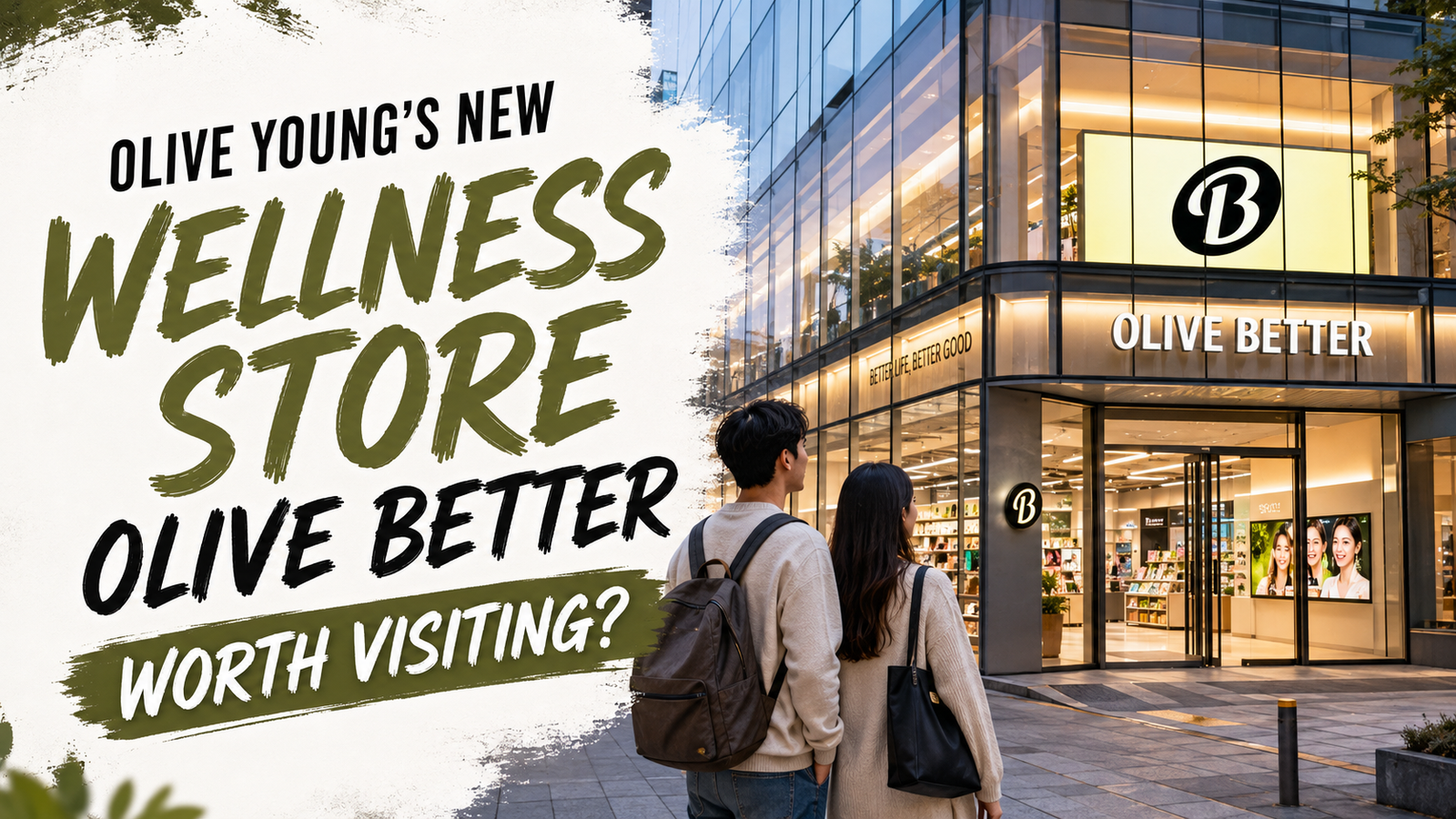 Foreign travelers looking at the Olive Better wellness store in Seoul, Korea