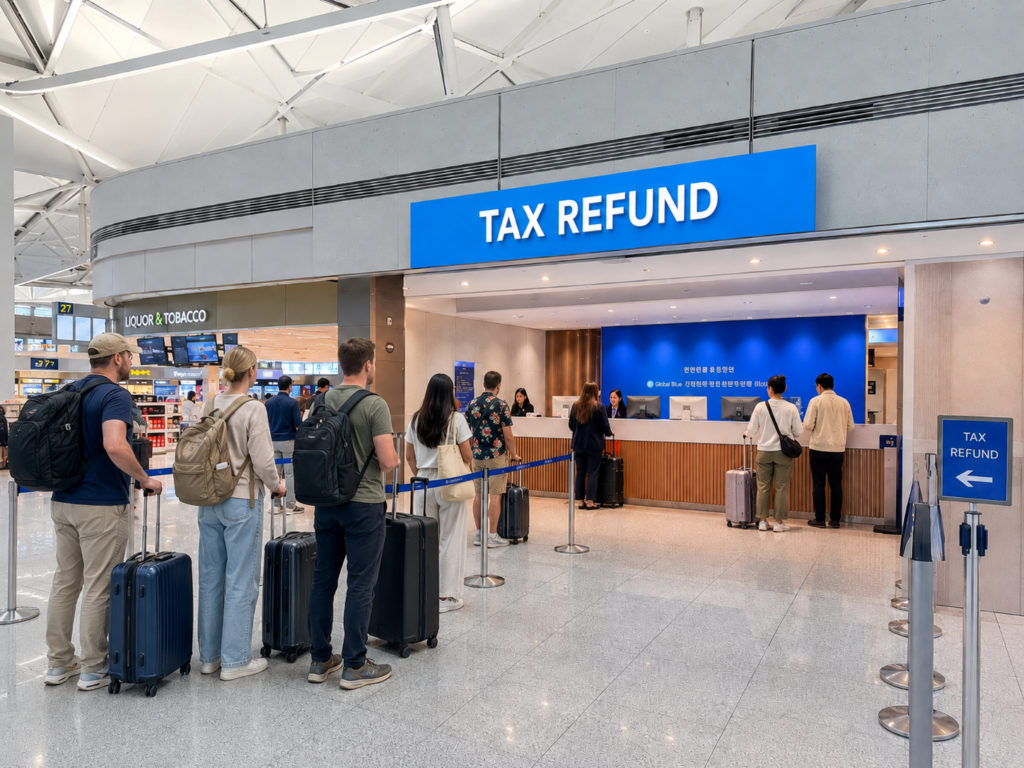 Tax refund counter area inside the duty-free zone at Incheon Airport.