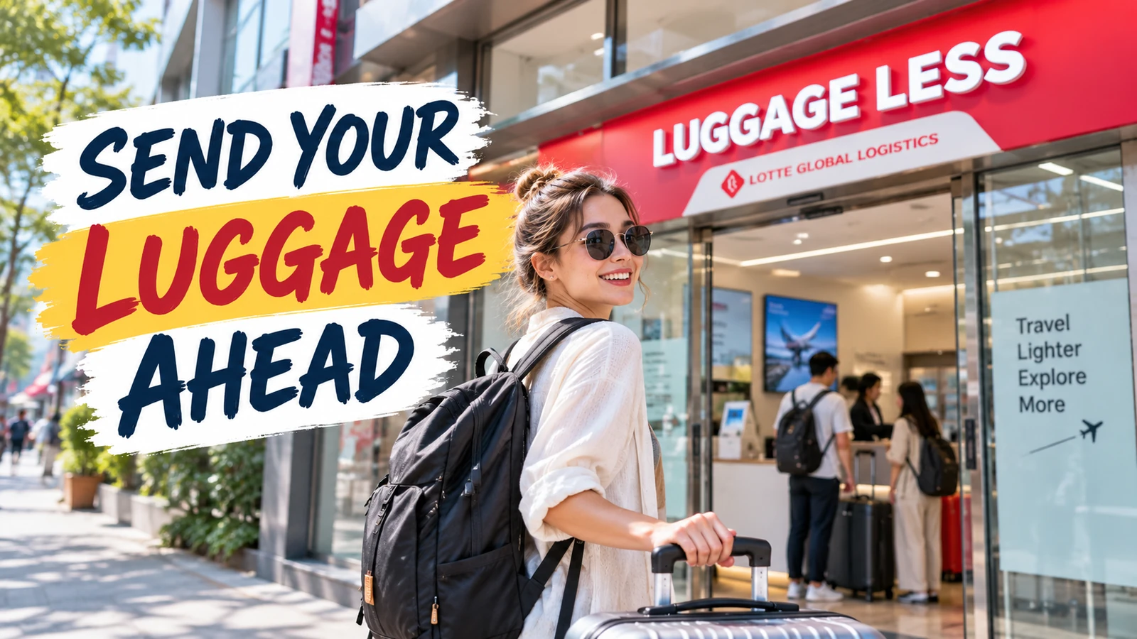 Foreign traveler outside Luggage Less in Seoul before sending a suitcase ahead for an Incheon Airport flight