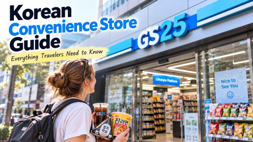 Foreign traveler outside a GS25 convenience store in Korea