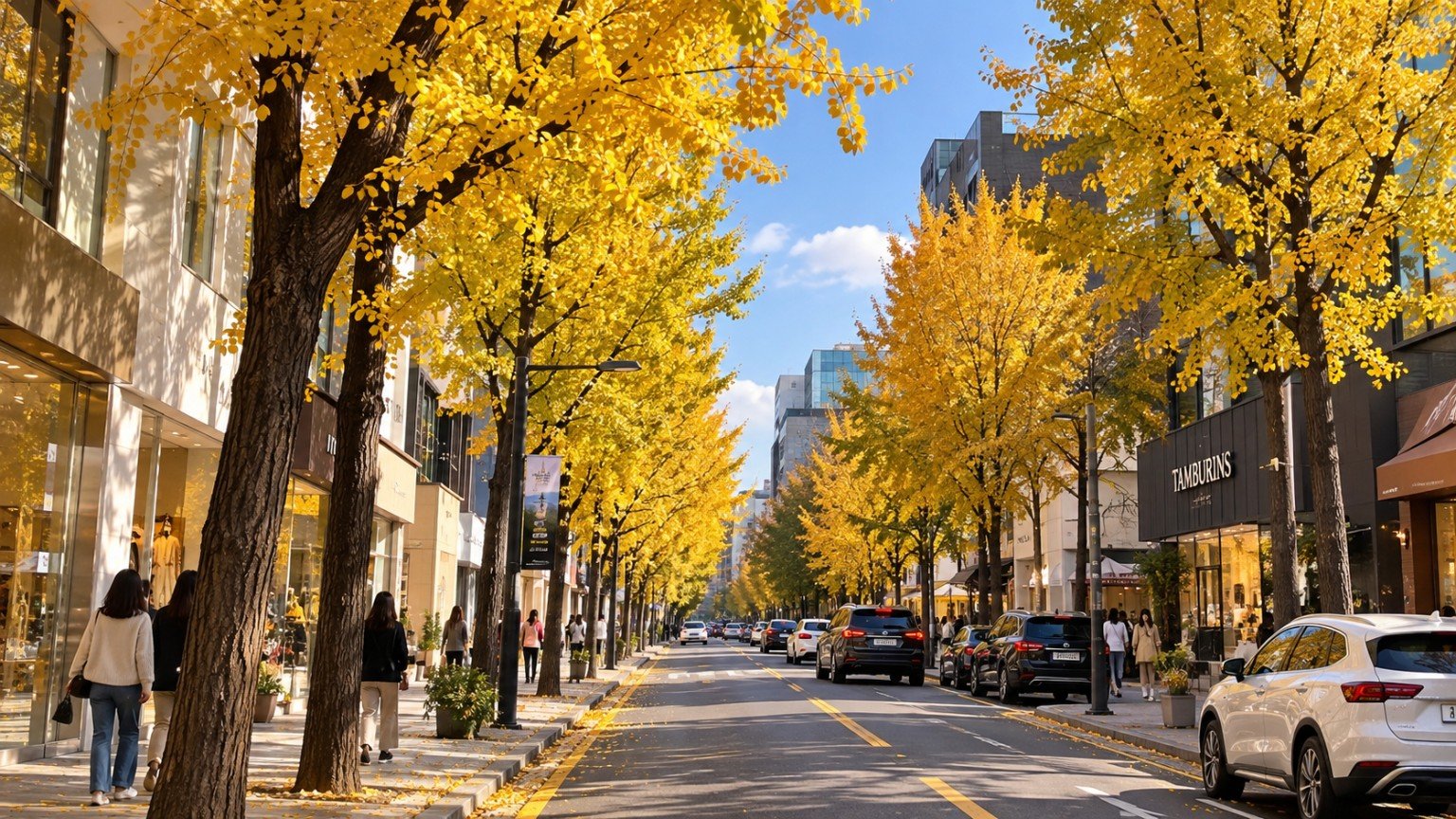 Yellow ginkgo trees along Garosu-gil in Sinsa-dong Seoul