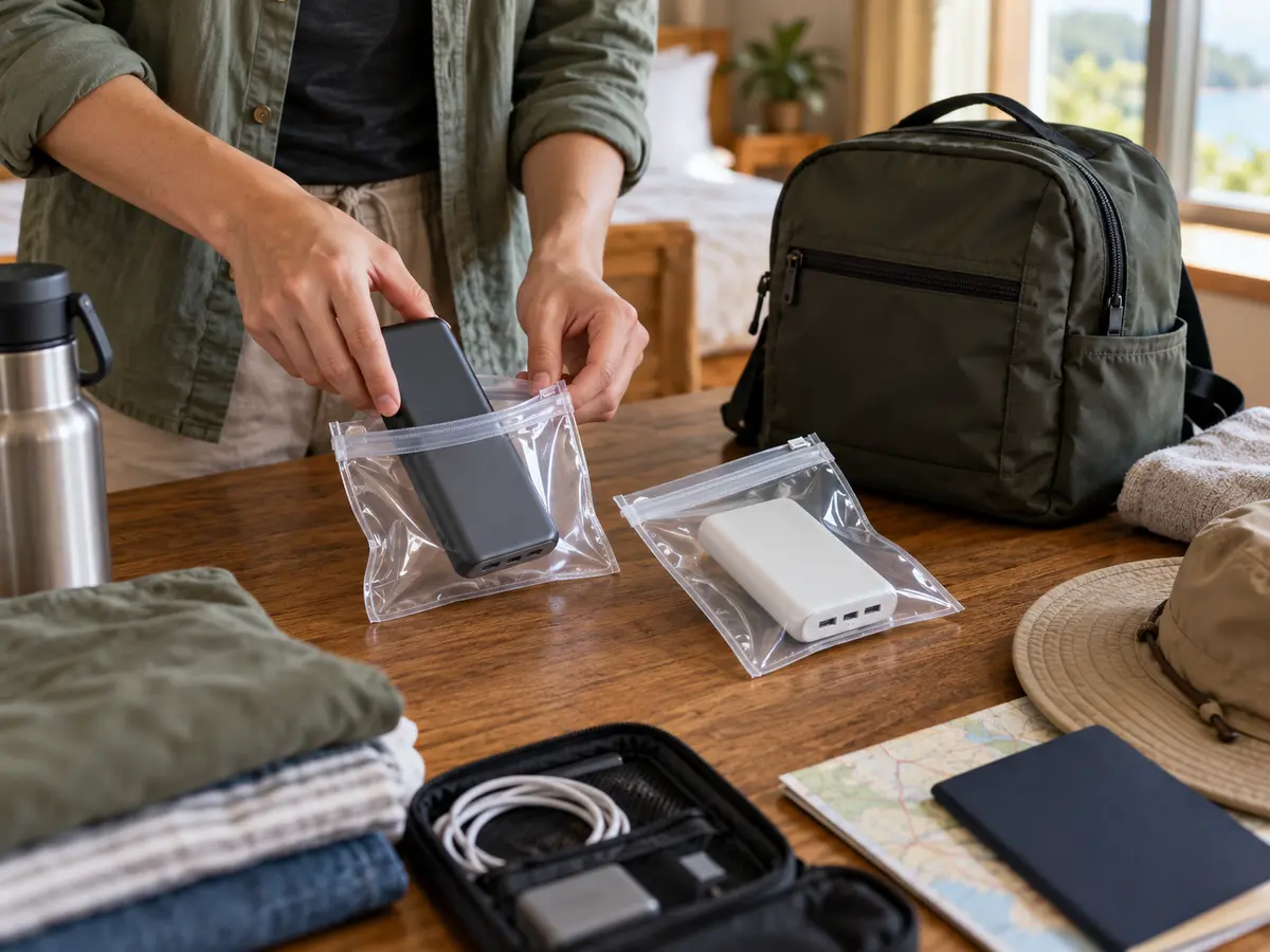 Two power banks placed separately in clear protective bags.