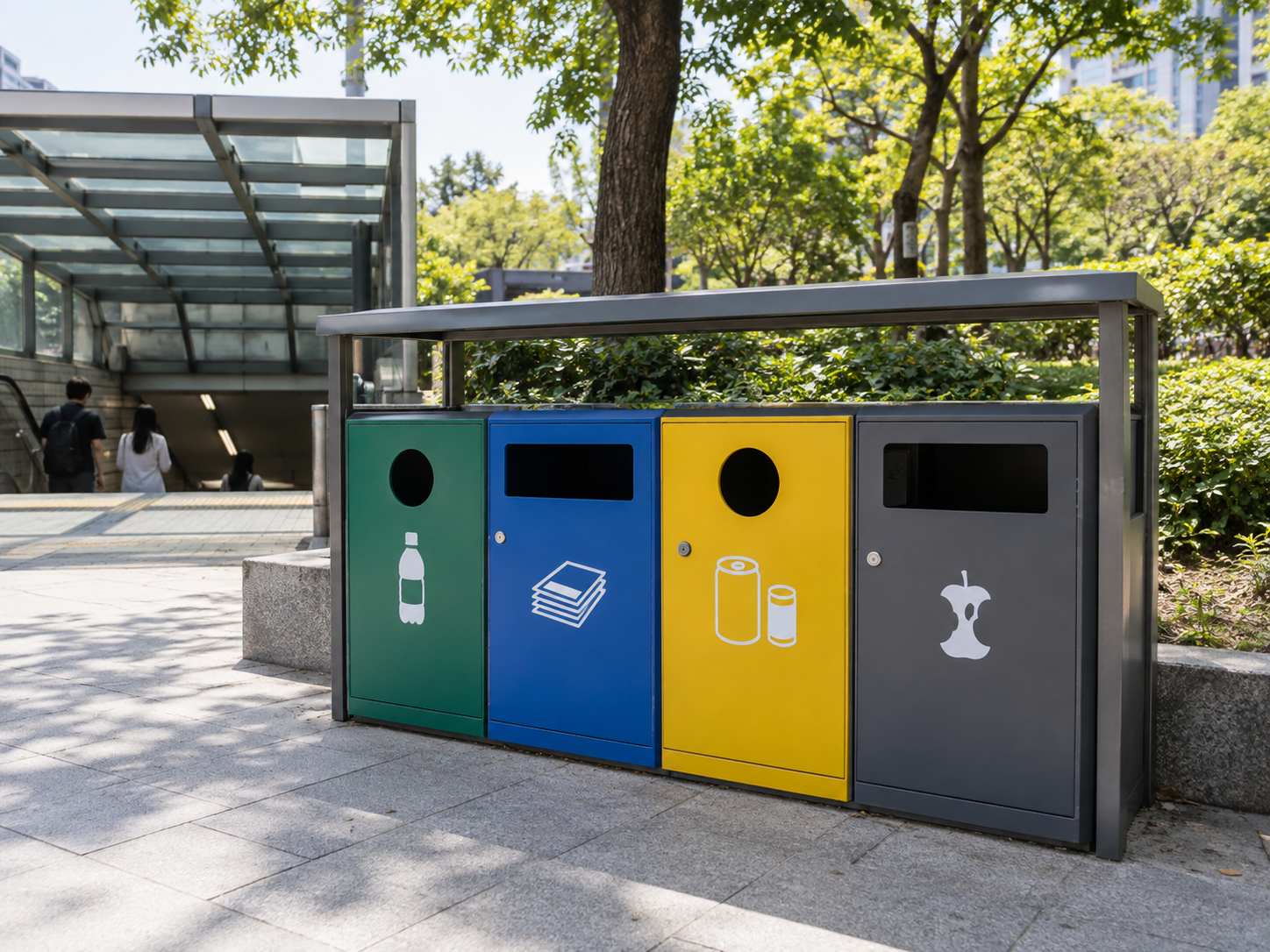 Recycling bins with sorting symbols in Korea